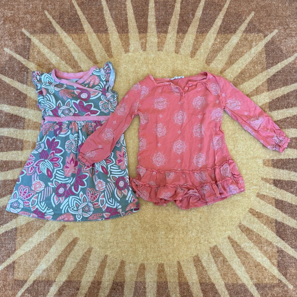 2T Dress Bundle Floral Dress + Pink Ruffle Tunic Set